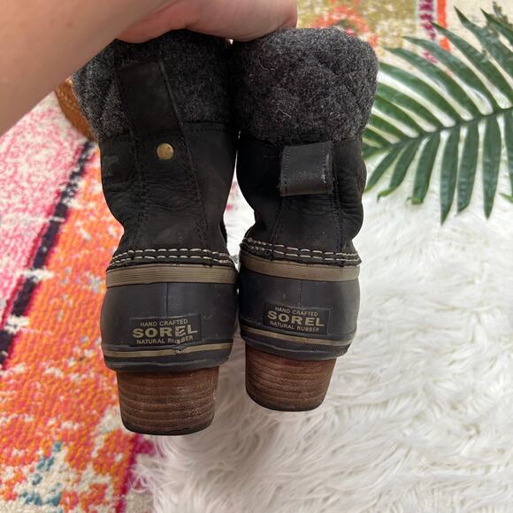 Sorel Black Lace Leather Slimpack II Waterproof Duck Boot Bootie Winter 8 Snow - Picture 7 of 9